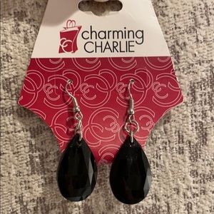Charming Charlie Black Oval Drop Earrings